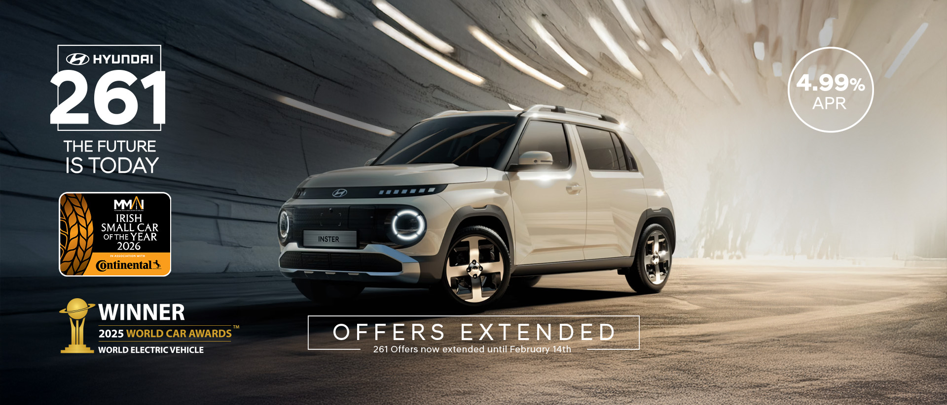 A front shot of Hyundai INSTER small electric car.